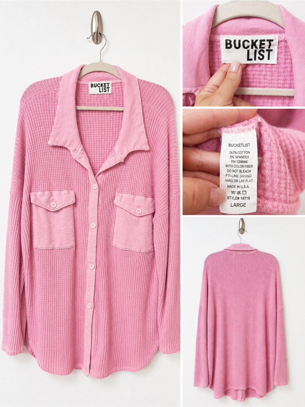 ⭐️3/$20 Bucket List Pink Waffle Knit Oversized Shacket/Cardigan